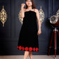 Black Patchwork Dress with Embellished  Shoulder Strap