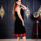 Black Patchwork Dress with Embellished  Shoulder Strap