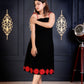 Black Patchwork Dress with Embellished  Shoulder Strap