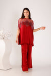 Royal Maroon Modal Satin Designer Cape Set