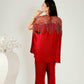 Royal Maroon Modal Satin Designer Cape Set