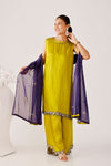 Purple Lotus Linen Satin Suit with Organza Dupatta